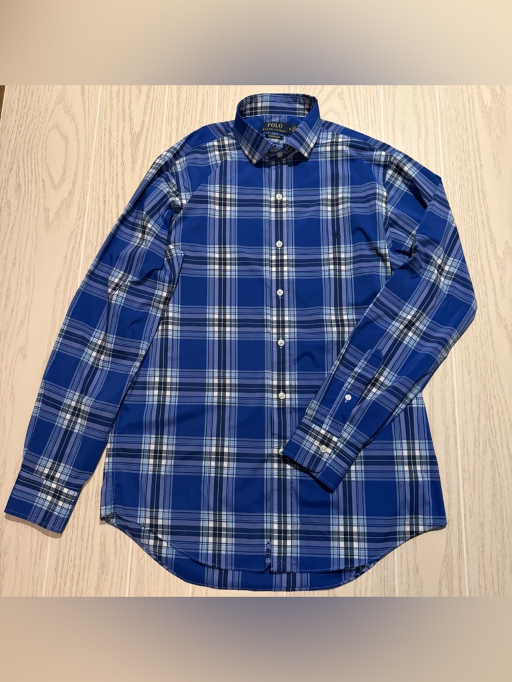 Polo Ralph Lauren Golf Performance Blue Plaid Shirt Mens M Stretch